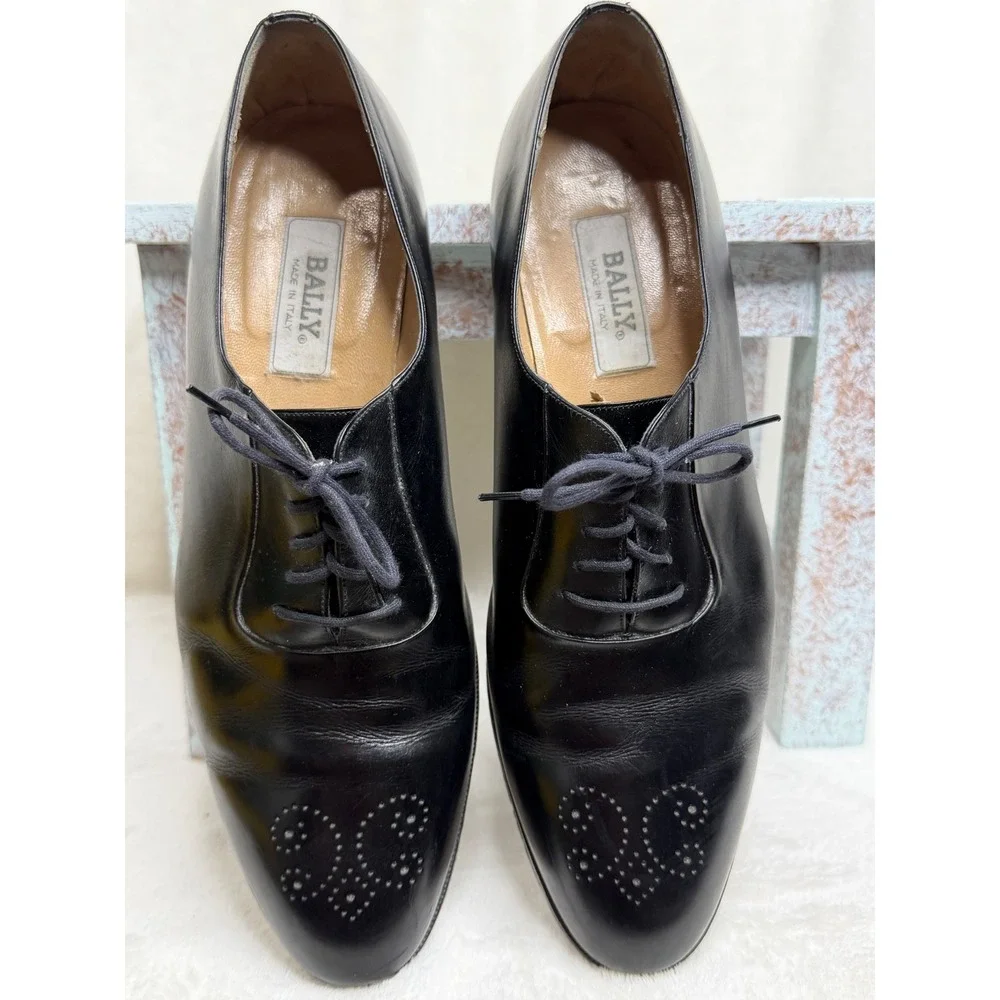 Bally Oxfords Mens 11 Black Leather Medallion Toe Lace Up Dress Shoes Italy